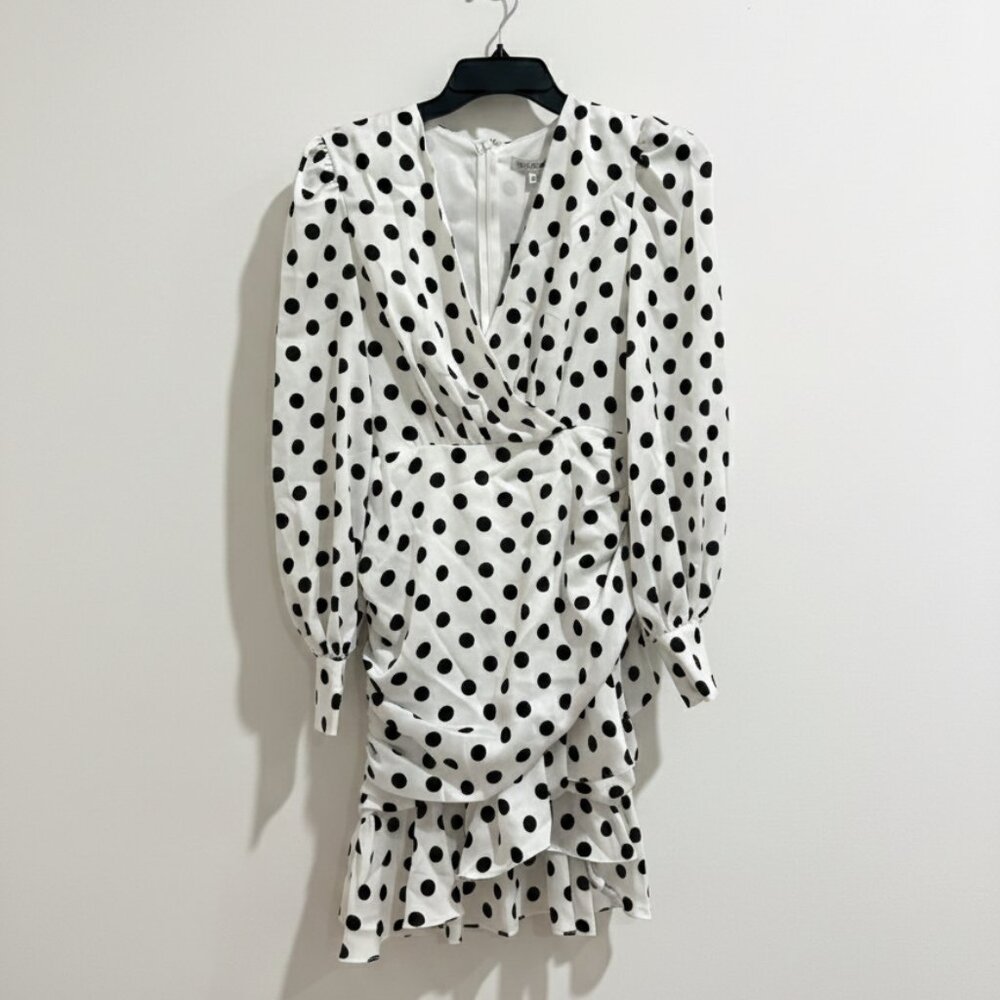 Fashion Nova Spotted At Brunch Polka Dot Mini Dress - White/Black Size S NEW